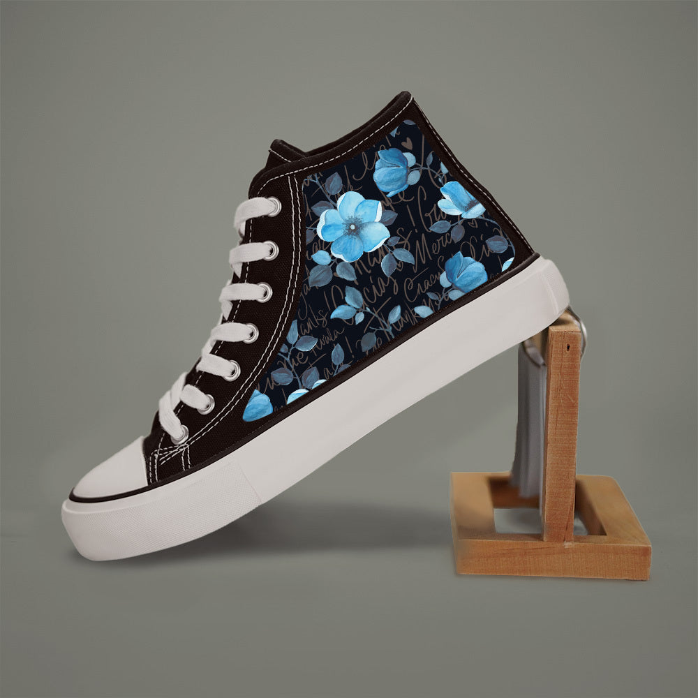 Flower Print Chunky Canvas Sneakers - Wear-Resistant, Non-Slip, High-Top, Classic Skate Shoes with Lightweight, Breathable, and Comfortable Design for Casual, Versatile, and Outdoor Walking Activities