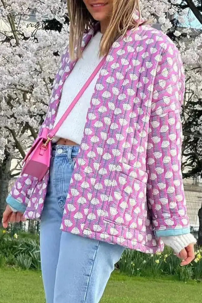 Ingvn - Elegant Geometric Patchwork Pocket Cardigan Collar Outerwear