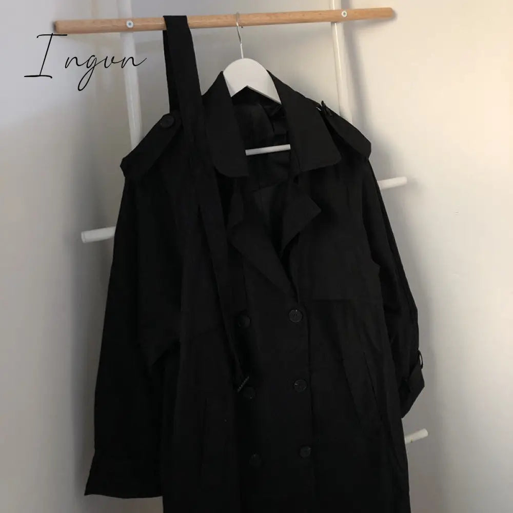 Ingvn - Chic Women Trench Coat Casual Women's Long Outerwear Loose Overcoat Autumn Winter Fashion Double-breasted Windbreaker Femme