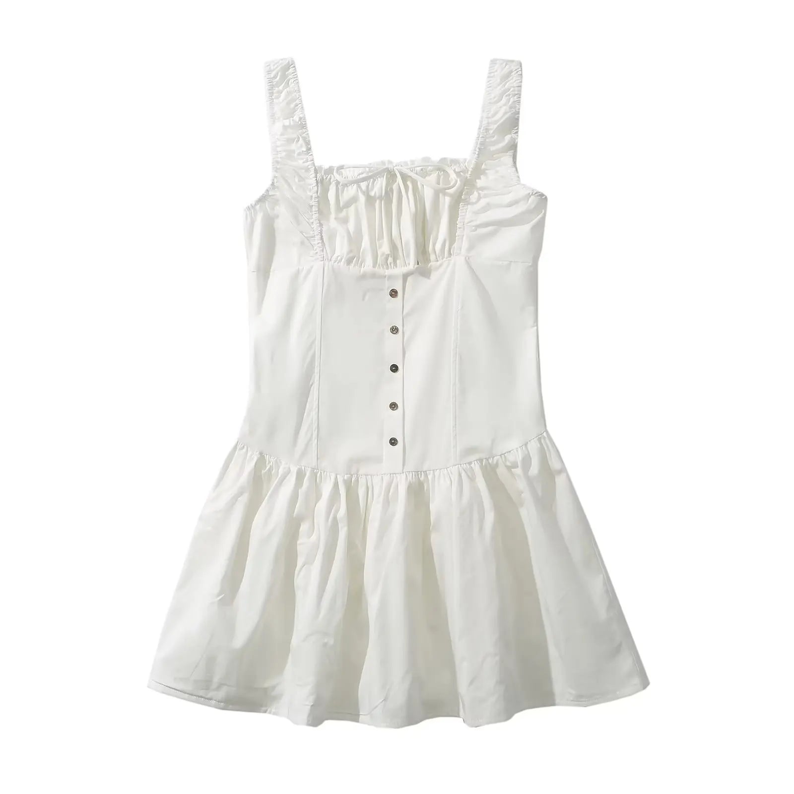 Summer Women Sexy  Ruched Chest Corset Style Tank Mini Dress Low Waist Sleeveless Female Holiday Party Robe