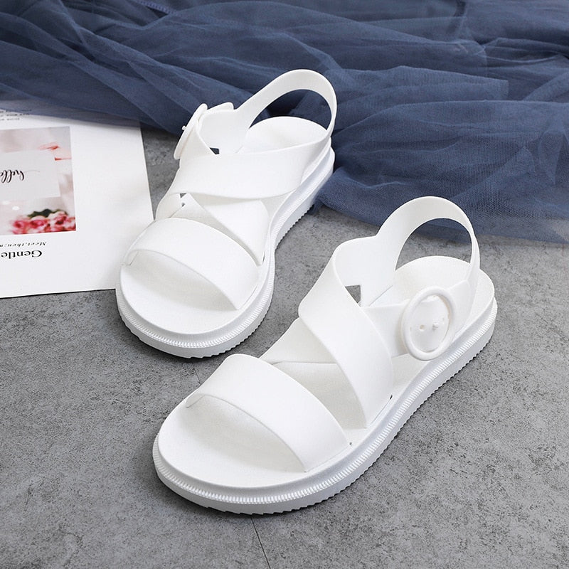 summer flat sandals female gladiator open-toed soft jelly sandals women's sponge cake non-slip beach shoes