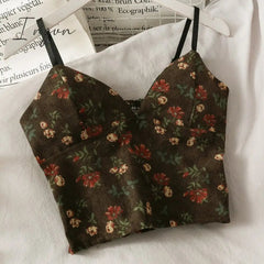 Ingvn - Backless V-Neck Floral Printed Tank Crop Tops
