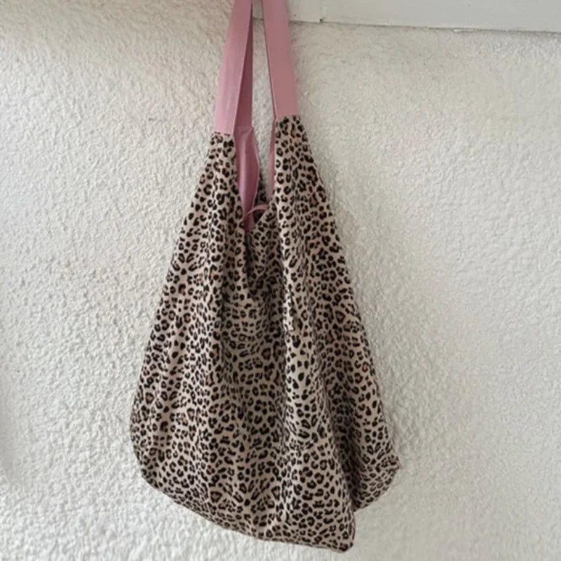 Ingvn  New Spring Summer Korean Leopard Pattern Tote Bag Women's Fashion Single Shoulder Bags Double-sided Canvas Bag