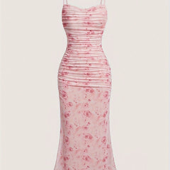 High Stretch Floral Print Mesh Cami Dress - Machine Washable, Lettuce Hem - Perfect for All Seasons