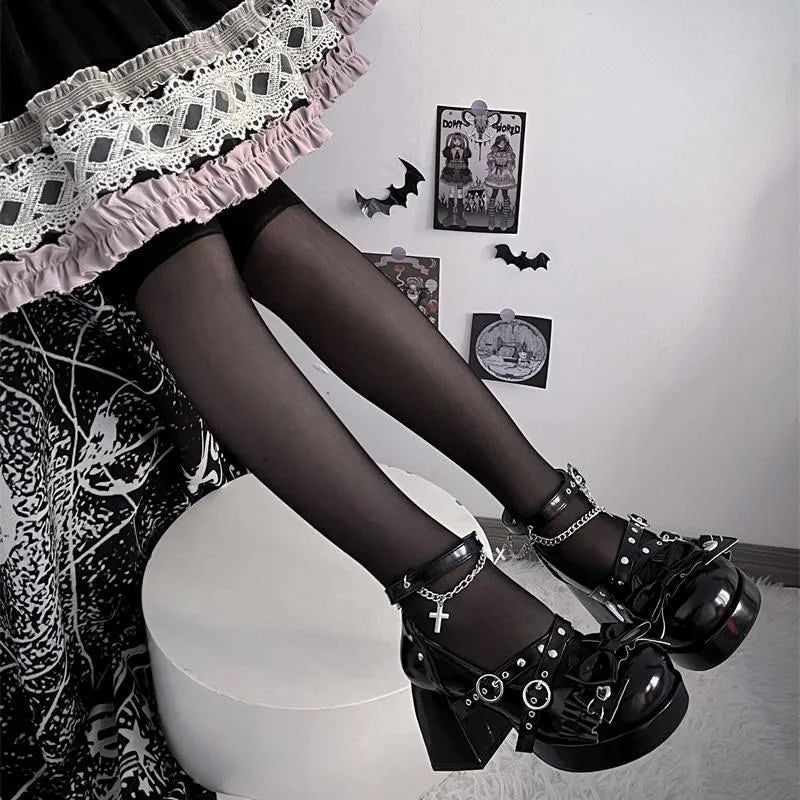 Spring Women Pumps Lolita Mary Jane Platform Chunky High Heel Ladies Sandals Female Sweet Bow-knot Round Toe Ankle Straps Shoes