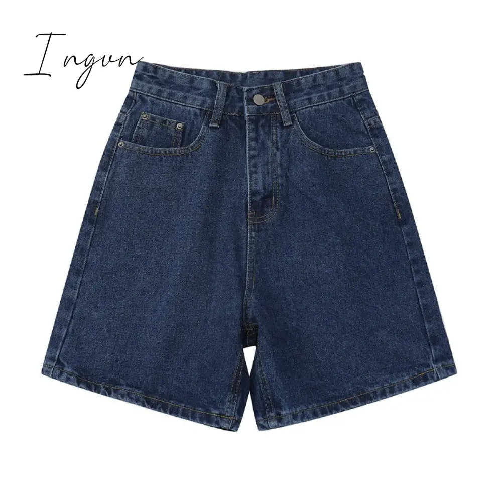 Ingvn - Women's Short Summer High Waist Jeans Baggy Straight Five Points Trousers Streetwear Vintage Mom Denim Wide Leg Short Pants