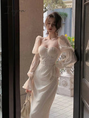 Ingvn - Summer Autumn New Women Fashion Elegant Puff-Sleeve Midi Corset Dresses Evening Prom Female Party Lady Clothes Vestdios