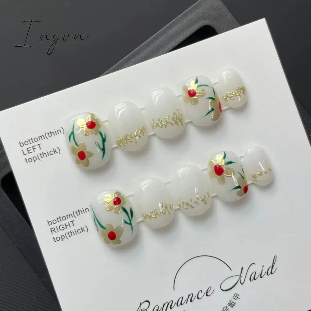 Bow Ice Translucent Sense Handmade Wearable Fake Nail Gradient AB Asymmetric Almond False Nails Trim Nail Shape Nail Decoration
