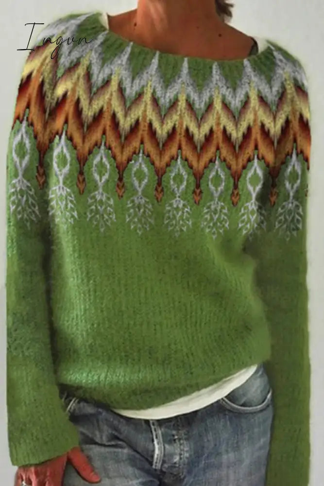 Ingvn - Casual Color Block Contrast O Neck Sweaters(8 Colors)