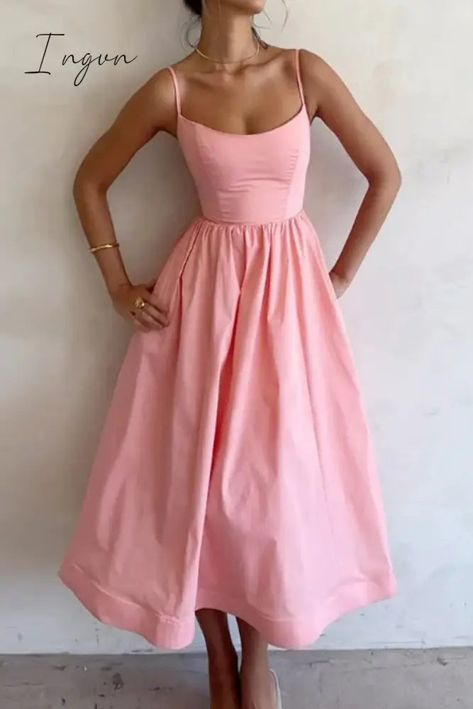 Ingvn - Sexy Solid Fold U Neck Sling Dress Dresses(3 Colors)