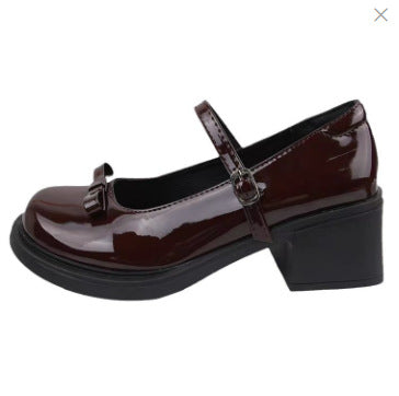 Retro High Heel Mary Jane shoes for women Summer new bow British style leather shoes