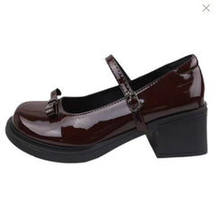 Retro High Heel Mary Jane shoes for women Summer new bow British style leather shoes