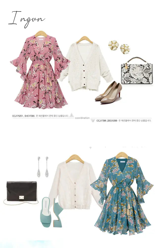 Ingvn - Chiffon High Elastic Waist Party Dress Bow A-line Women Butterfly Sleeve Flower Print Floral Boho Dress Female Vestido Plus Size