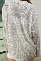 Ingvn - Casual Solid Sequins Sequined Turndown Collar Tops