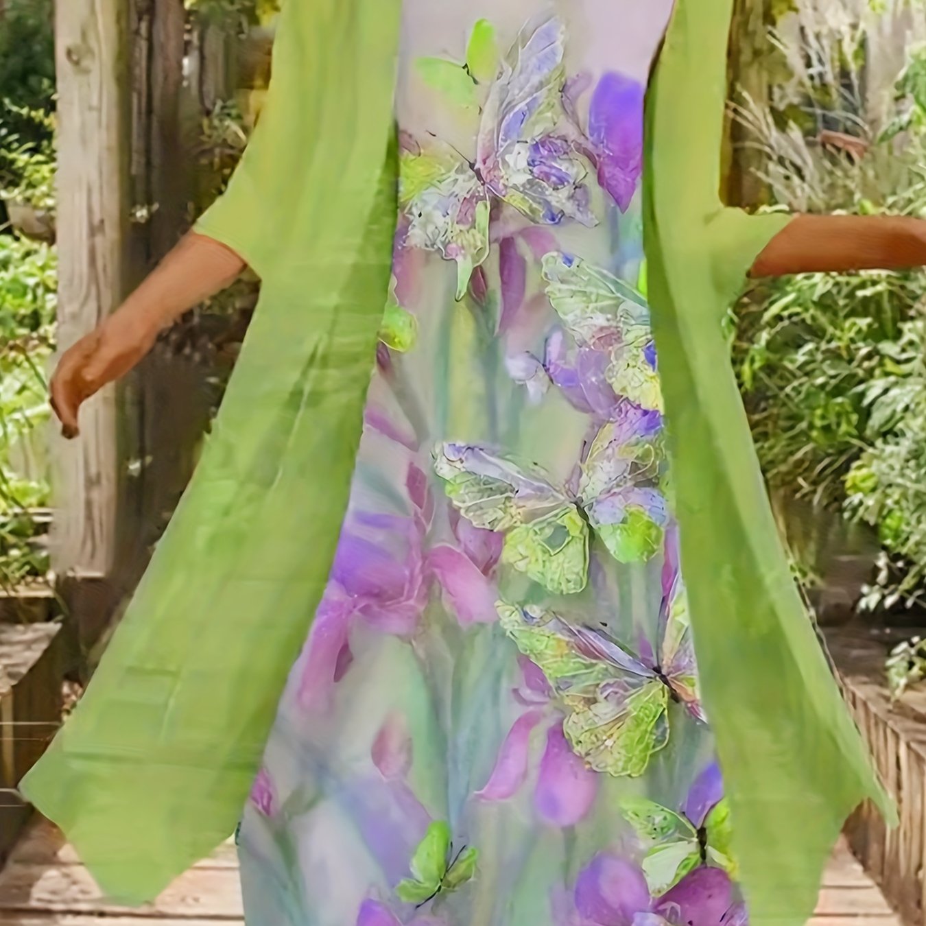 Plus Size Outfits Set, Women's Plus Floral Print Round Neck Tank Dress & Long Sleeve Coat Outfits Two Piece Set