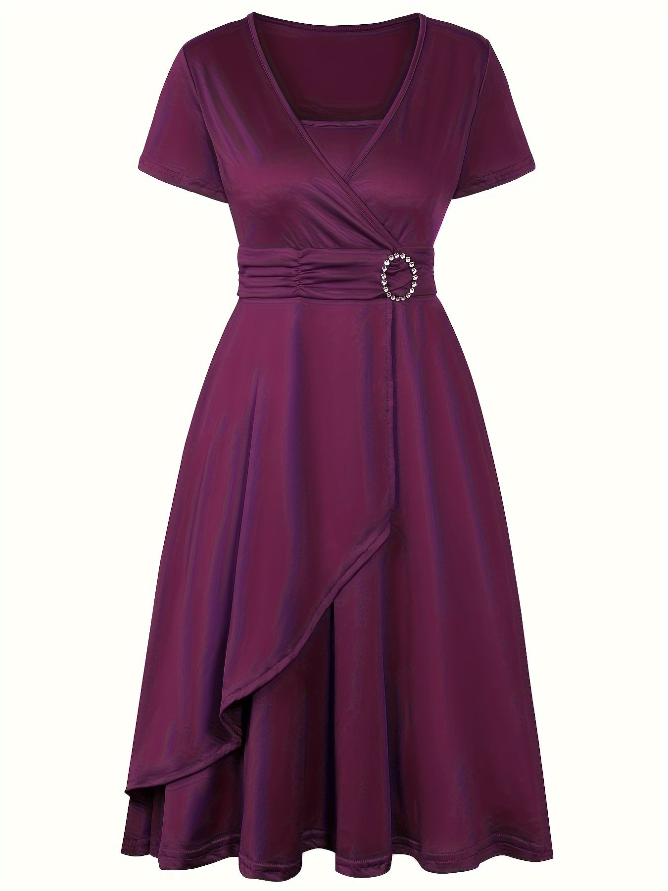 Elegant Skinny Rhinestoned Dress, Asymmetrical Hem Tie Waist Dress For Party & Banquet, Women's Clothing Wedding/Occasion/Engagement/Ceremony/Evening dress
