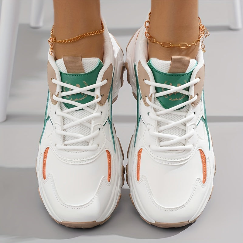Plus Size Women's Comfortable Low Top Platform Sneakers, Casual Lace Up Outdoor Shoes