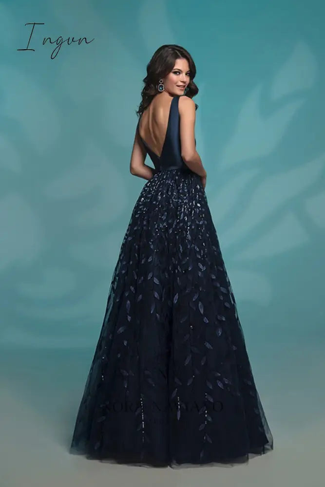 Ingvn - New Dark Nary Evening Dress Sequin Dress Dress Lady Elegant Evening Dress Long Dress