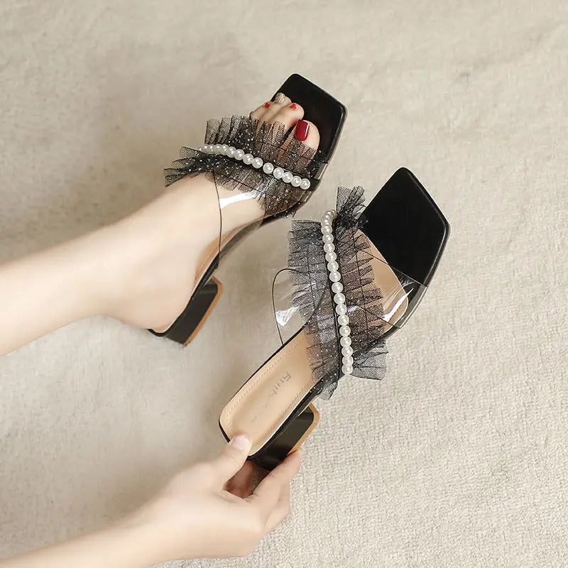 Ingvn  Woman Slippers Rubber Sandals Crystals Summer Rhenstone Slides Low Heel Shoes for Women  Clear Wedding Jewels Open Toe B Vip