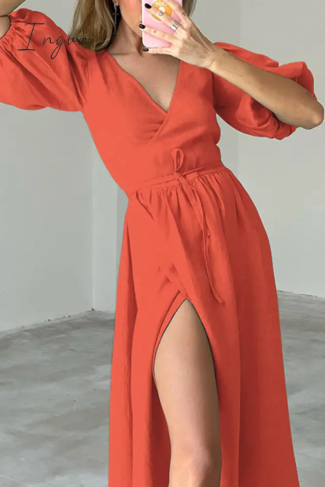 Ingvn - Sexy Simplicity Solid Frenulum V Neck Waist Skirt Dresses