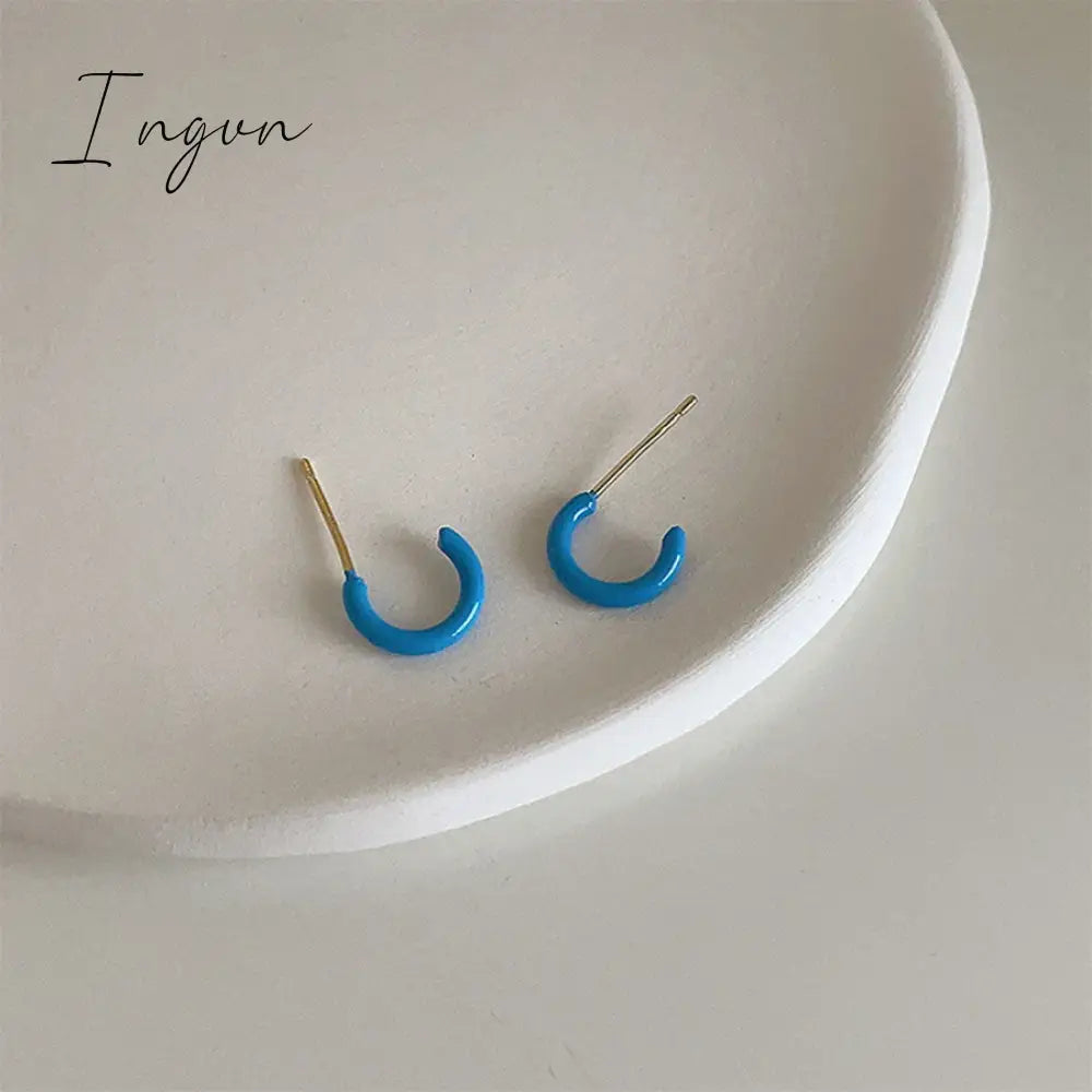 Trendy Simple Colorful Hoop Earrings for Women Exquisite Gold Plated Needle Studs Sweet Elegant Party Jewelry Girlfriend Gifts