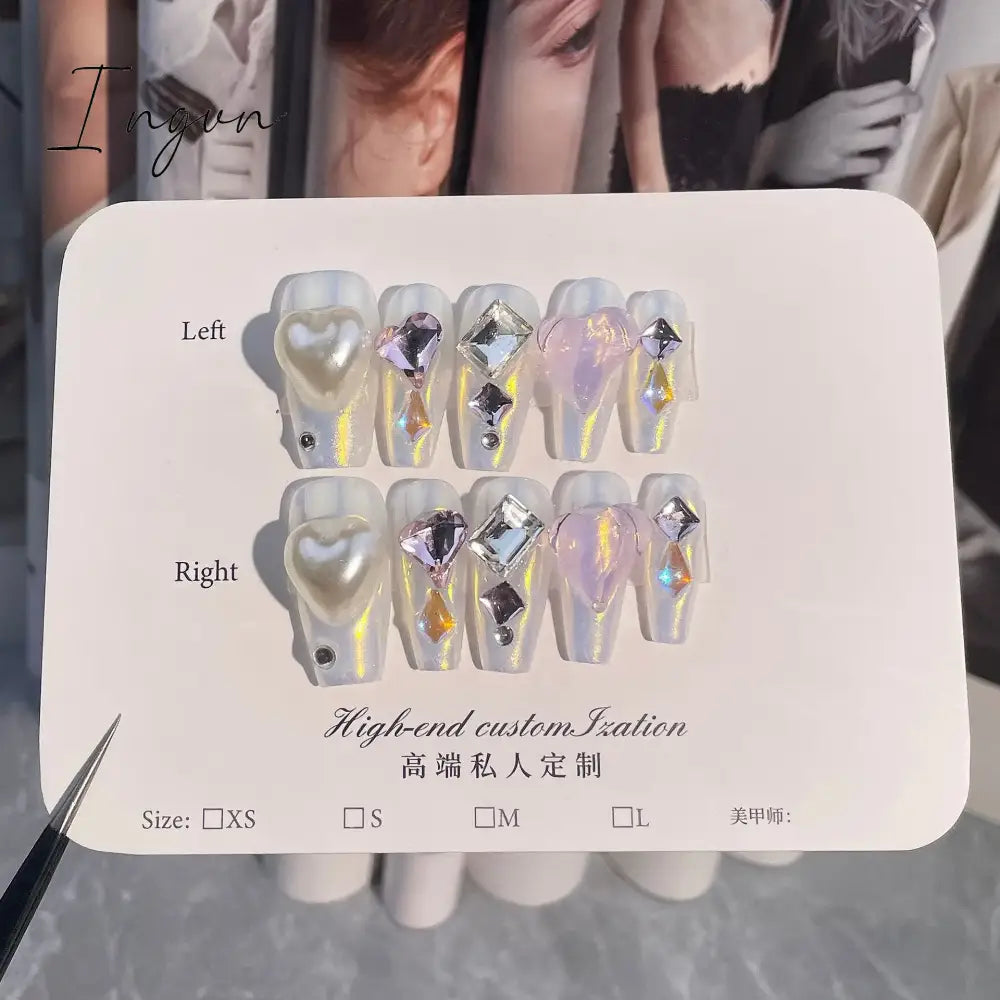 10Pcs Short Handmade Press on Nails Aurora Borealis Colours Ballet Wearable False Nails Decoration Full Cover Nail Tips Art