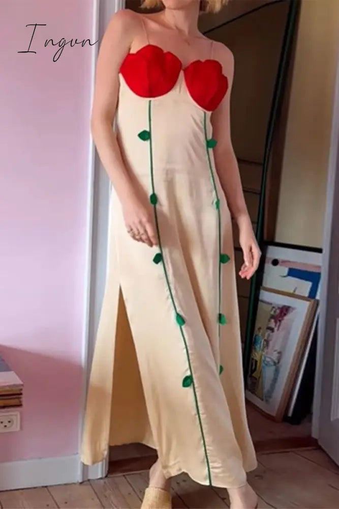 Sexy Floral Patchwork Contrast V Neck Sling Dresses