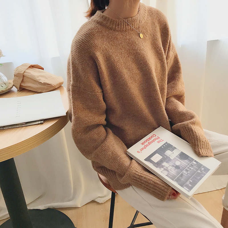 Voguable Elegant Women Sweater Oversized Knitted Basic Pullovers O Neck Loose Soft Female Knitwear Jumper