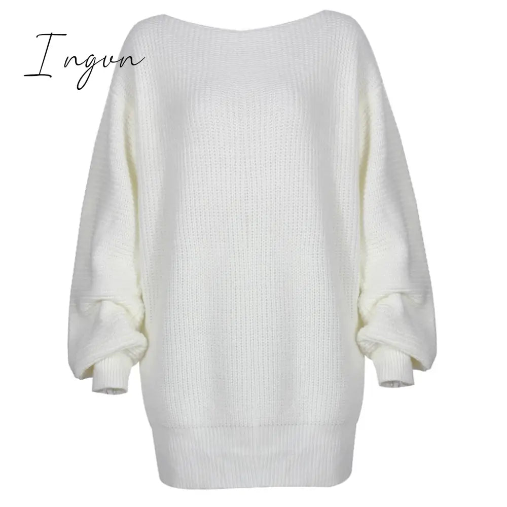 Ingvn - The hottest ladies casual off-shoulder lantern sleeve knitted sweater dress