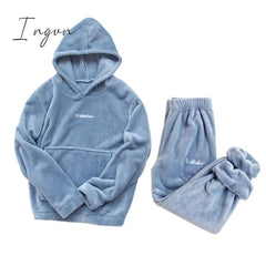 Ingvn - Women Winter Pajamas Set Dropshipping Warm Homewear Winter Sleepwear Female Flannel Pajamas Home Pants Warm Home Clothes Suit