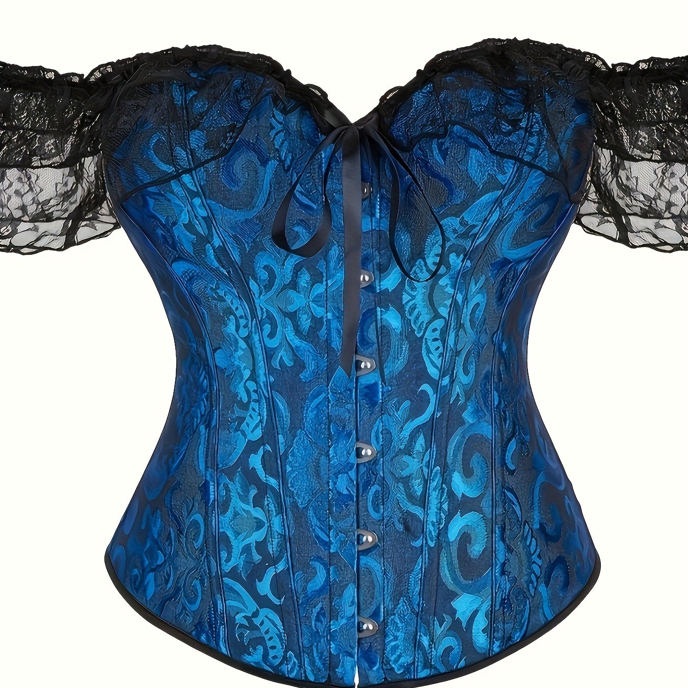 Romantic Lace Stitching Corset Bustier - Firm Tummy Control Body Shaper with Adjustable Lace-Up - Elegant Jacquard Fabric Womens Lingerie & Premium Shapewear