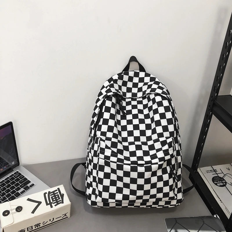 INGVN  Fashion Girls Plaid Backpack Waterproof Leisure Shoulder Bag Women Laptop Mochila Bookbag Travel Rucksack for Female