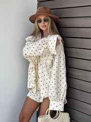Ingvn  Women Spring Summer 100% Cotton Shorts Suit Office Lady Long Sleeve Loose Shirt + Shorts 2 Piece Sets Womens Outfits