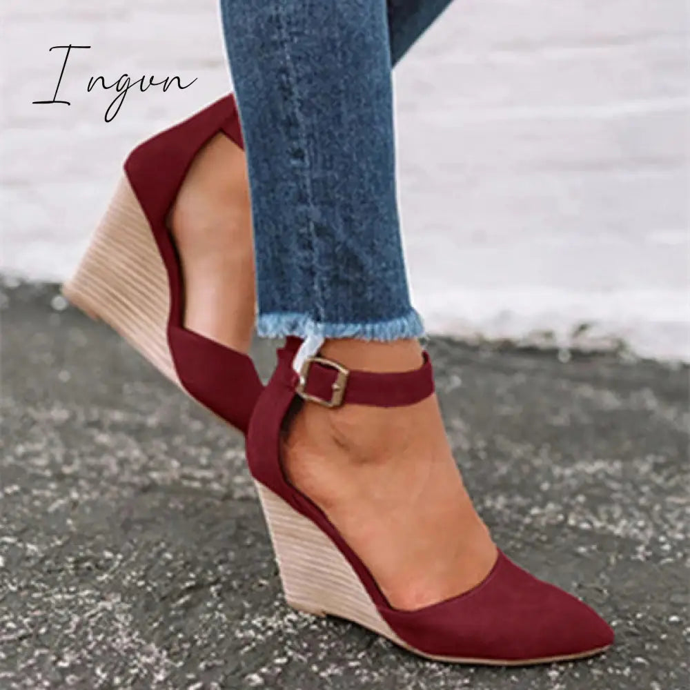 Ingvn - Classic Ankle Strap Wedge Shoes