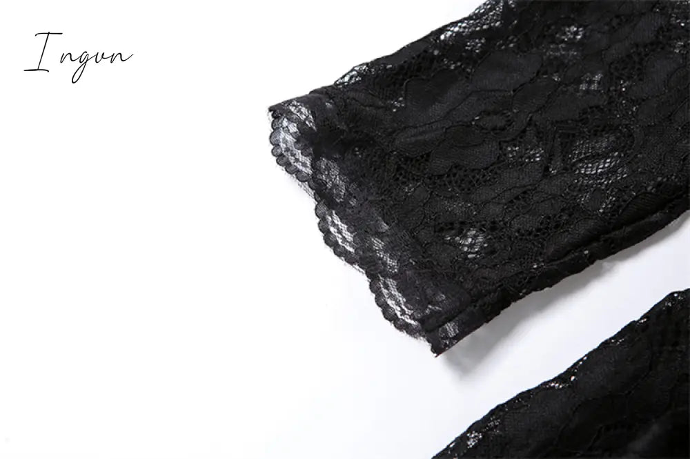 Ingvn - Hot Sale Boho Korean New Mature Woman Sexy Square Collar Lace Mesh Transparent High Waist Split Goddess Full Sleeve Long Dress Dresses 8P