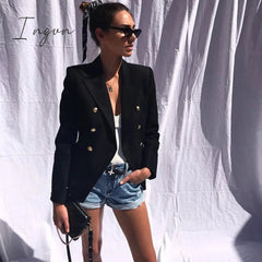 Ingvn - Green Blue Yellow Black White Blazer Women Office Formal Double Breasted Buttons Blazer Plus Big Size Women Blazers Drop Ship