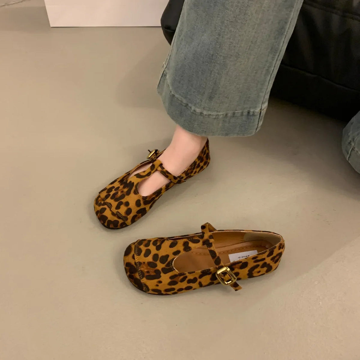 Leopard Women Shoes Flats Mary Jane Walking Casual Spring Fashion Woman Dress Buckle Retro Single Shoes Zapatillas De Muje