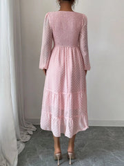 Polka Dot Long Sleeve Tiered Midi Dress