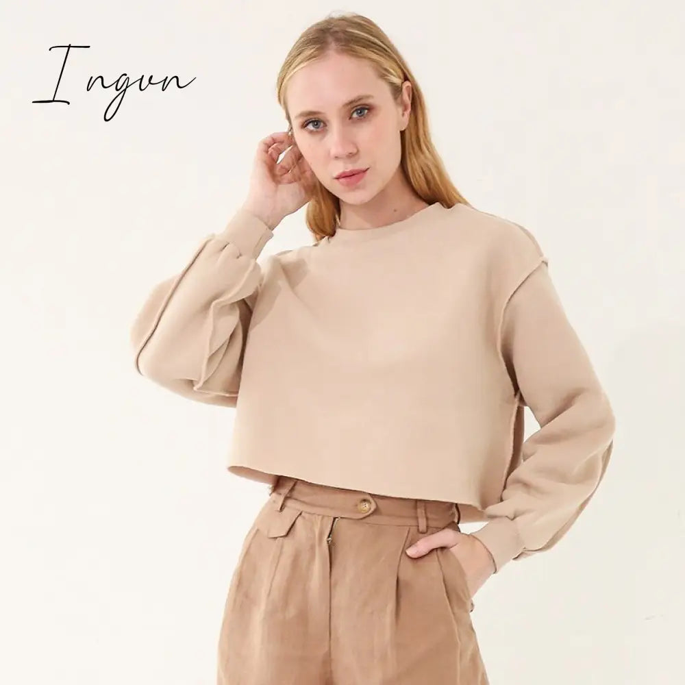 Ingvn - Thick Cotton Oversized Women Sweatshirt Hoodies Casual Loose Long Sleeve Harajuku Streetwear Crop Pullover Plus Size Ropa Mujer