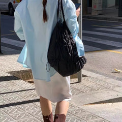 Ingvn  White Drawstring Backpack for Women  Korean Lazy Style Drawstring Backpack, Lightweight Nylon Water-repellent Backpack