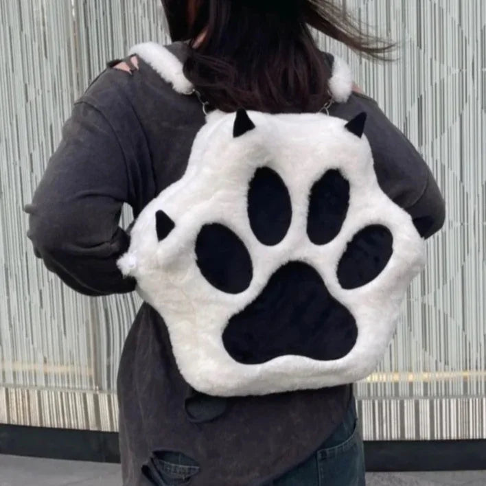 Ingvn  Cute Cat Paw Plush Backpack with Adjustable Straps Kawaii Bag with Zipper JK Girls Bag Cartoon Backpack for Women Girls