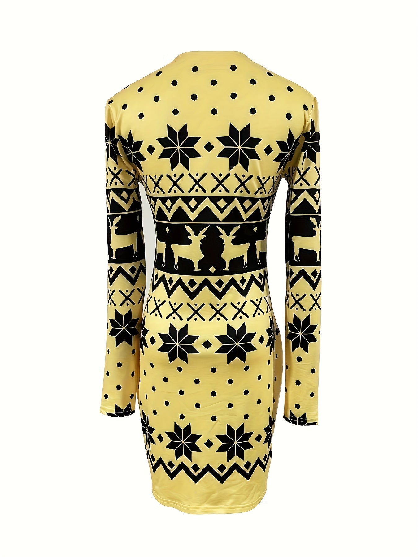 Elegant Christmas Deer Bodycon Dress - Cozy, Durable & Chic for Holiday Seasons, Ideal for Spring/Fall Celebrations