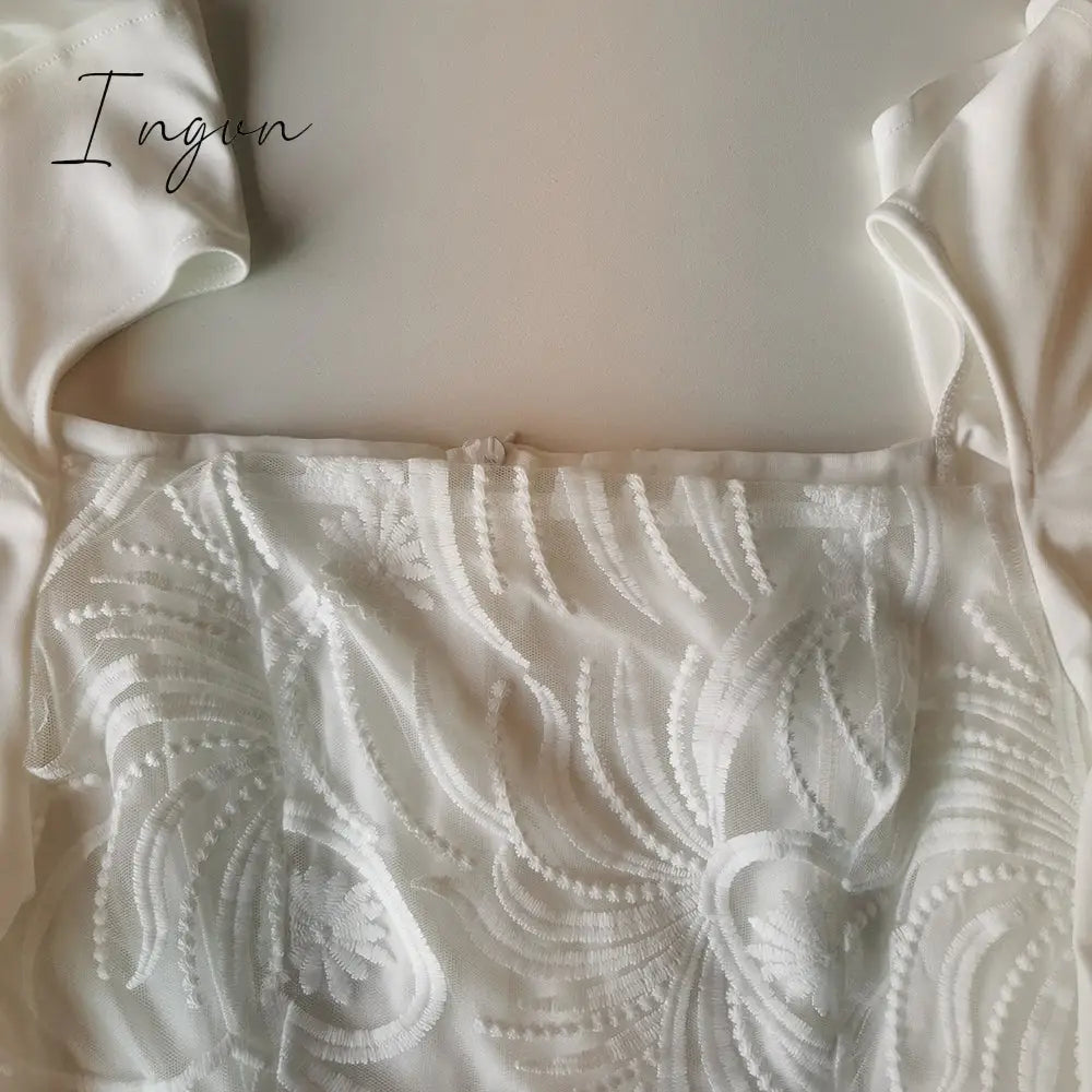 Ingvn - 2023 Summer Fashion Midi Dress Elegant Evening Party White Dresses for Women Classy Prom High-waist Lace Ruffle Female Clothing