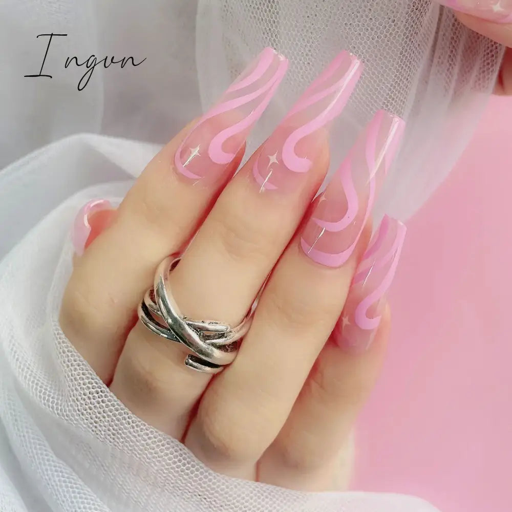 Extra Long Coffin Ballerina False Nails Fake Nails With Designs Press On Nails Manicure Tool Nail Accessory Full Cover Nail Tips