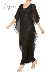 Ingvn - Sequins Mother of the Bride Dress Elegant V Neck Ankle Length Chiffon Half Sleeve with Ruching vestidos de boda invitada
