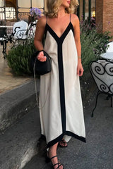 Ingvn - Sexy College Solid Patchwork V Neck Sling Dress Dresses