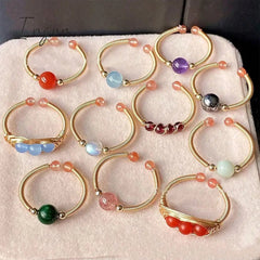 New Fashion Simple Colorful Crystal Natural Stone Opening Ring for Women Exquisite Copper Ring Sweet Elegant Party Jewelry