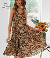 Ingvn - Sexy Women Summer Sexy Dress Spaghetti Strap Dress V-Neck Pink Female Pleated Midi Dress Casual Office Ladies Party Dresses
