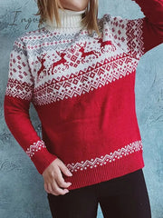 Ingvn - Women's Ugly Christmas Sweater Pullover Sweater Jumper Jumper Ribbed Knit Patchwork Geometric Turtleneck Stylish Casual Christmas Daily Fall Winter Red S M L