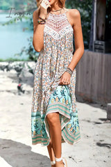Ingvn - Floral Print Bohemian Style Round Neck Sleeveless Dress